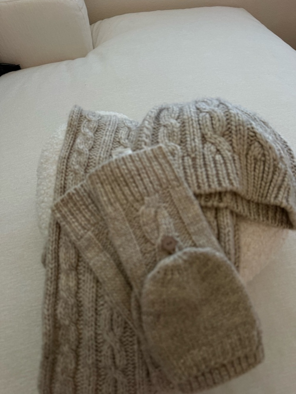 Cozy Cable Knit Winter Hat, Scarf and Mittens Set - Taupe